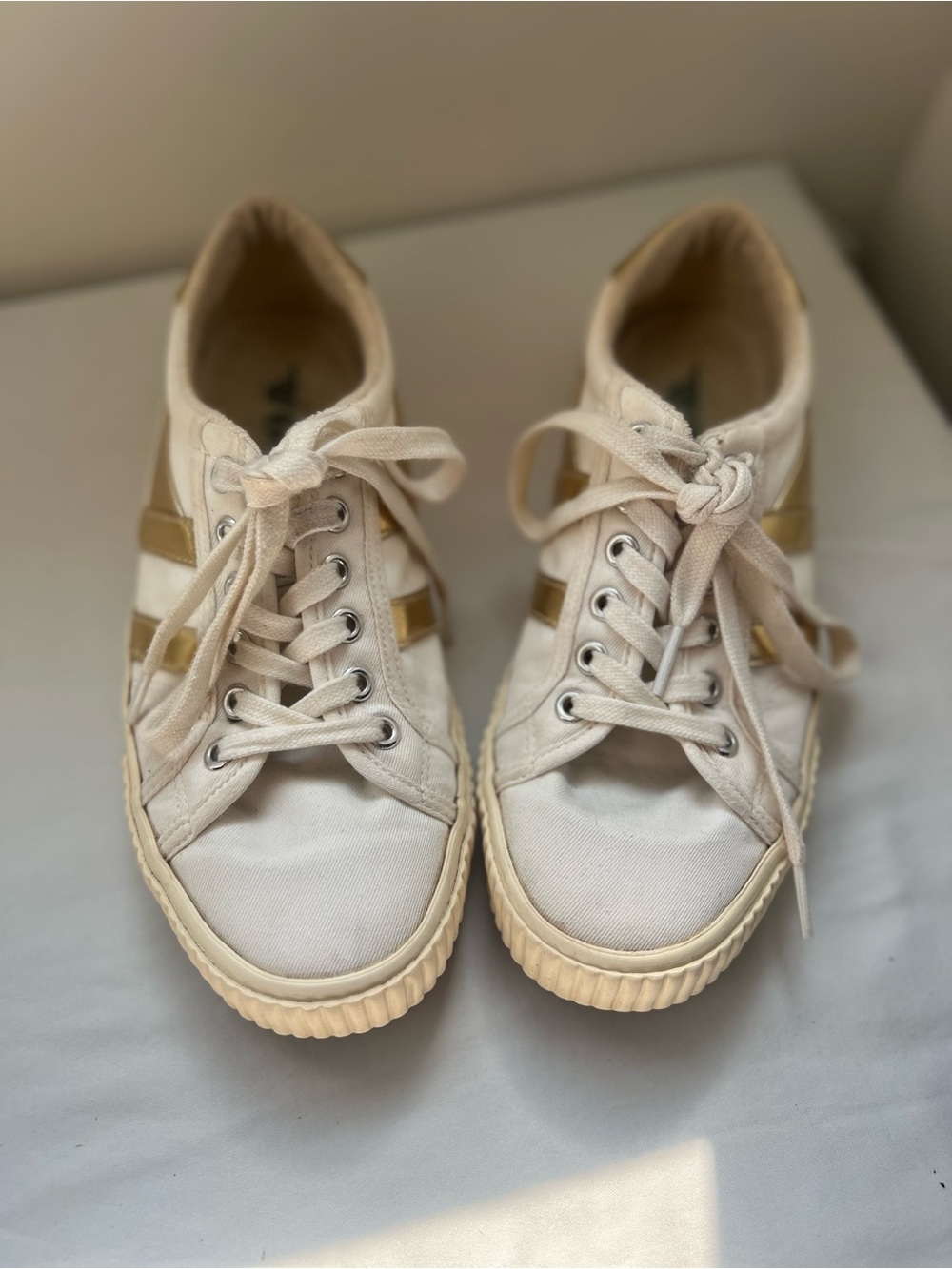 Gola Cream Canvas Sneakers with Gold Side Stripes